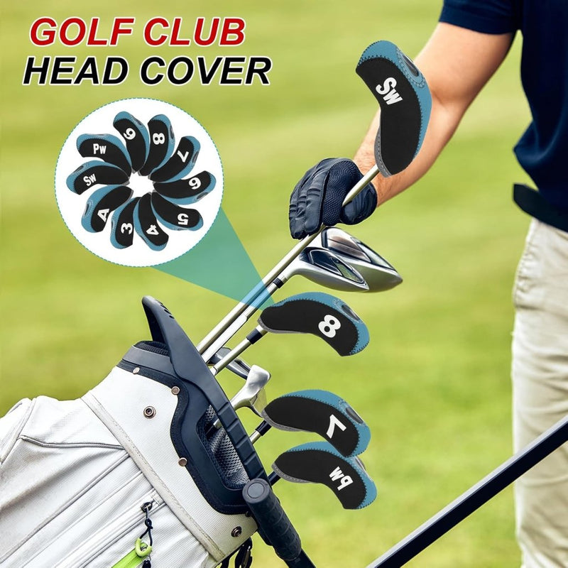 Chargez l'image dans la visionneuse de la galerie, Golfclub beschermhoezen 10 stuks zwart neopreen – genummerde ijzerhoezen – golf headcovers voor golfset en golftas - happygetfit.com
