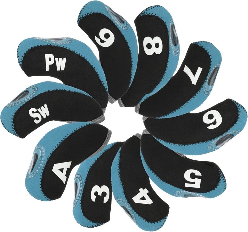 Chargez l'image dans la visionneuse de la galerie, Golfclub beschermhoezen 10 stuks zwart neopreen – genummerde ijzerhoezen – golf headcovers voor golfset en golftas - happygetfit.com
