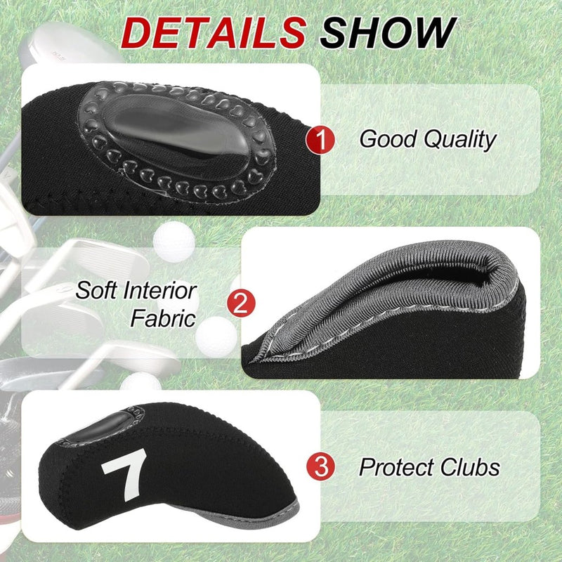 Chargez l'image dans la visionneuse de la galerie, Golfclub beschermhoezen 10 stuks zwart neopreen – genummerde ijzerhoezen – golf headcovers voor golfset en golftas - happygetfit.com

