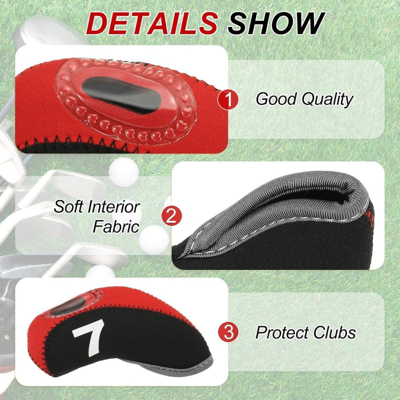 Chargez l'image dans la visionneuse de la galerie, Golfclub beschermhoezen 10 stuks zwart neopreen – genummerde ijzerhoezen – golf headcovers voor golfset en golftas - happygetfit.com
