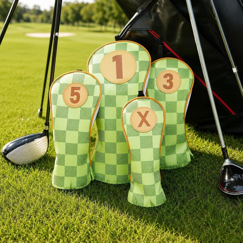 Chargez l'image dans la visionneuse de la galerie, Golfclub beschermhoezen 4 stuks met dambordpatroon van kunstleer voor driver fairway en hybrid – golfcovers – clubhoezen - happygetfit.com
