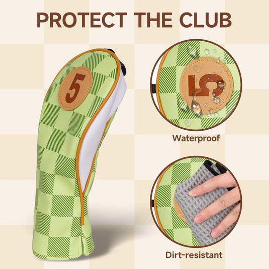 Golfclub beschermhoezen 4 stuks met dambordpatroon van kunstleer voor driver fairway en hybrid – golfcovers – clubhoezen - happygetfit.com