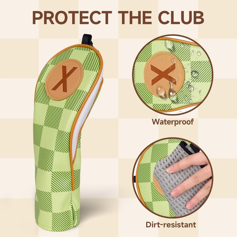 Chargez l'image dans la visionneuse de la galerie, Golfclub beschermhoezen 4 stuks met dambordpatroon van kunstleer voor driver fairway en hybrid – golfcovers – clubhoezen - happygetfit.com
