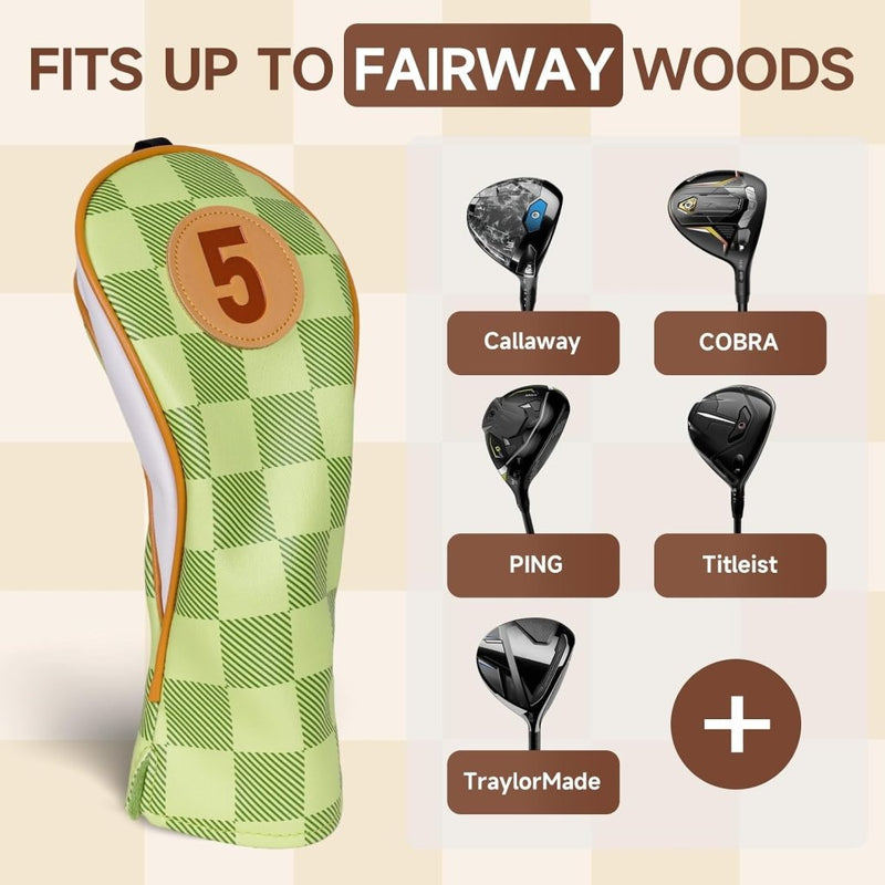 Chargez l'image dans la visionneuse de la galerie, Golfclub beschermhoezen 4 stuks met dambordpatroon van kunstleer voor driver fairway en hybrid – golfcovers – clubhoezen - happygetfit.com
