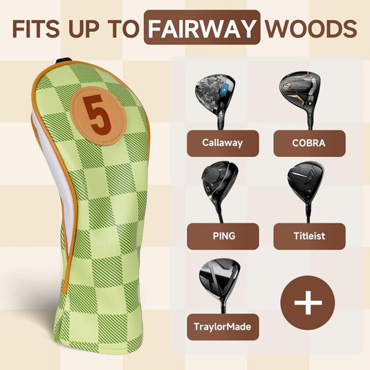 Golfclub beschermhoezen 4 stuks met dambordpatroon van kunstleer voor driver fairway en hybrid – golfcovers – clubhoezen - happygetfit.com