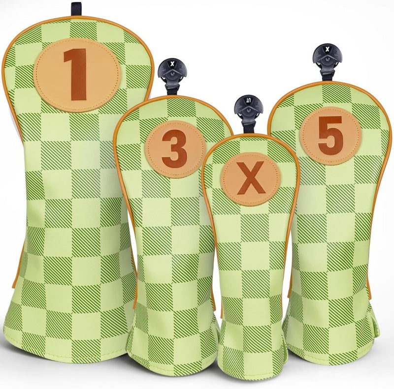Chargez l'image dans la visionneuse de la galerie, Golfclub beschermhoezen 4 stuks met dambordpatroon van kunstleer voor driver fairway en hybrid – golfcovers – clubhoezen - happygetfit.com
