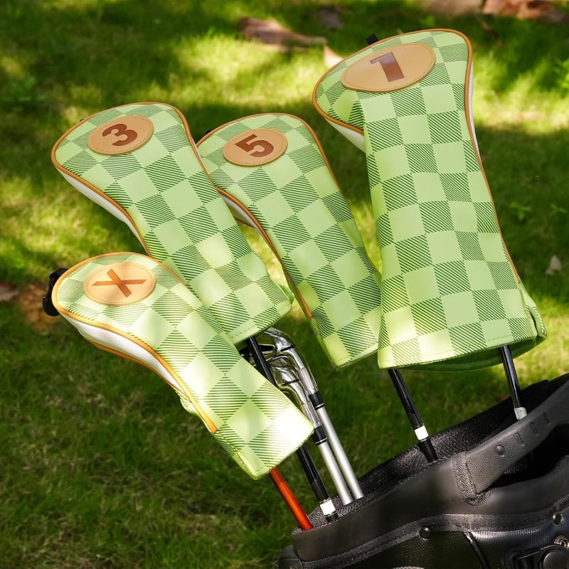 Chargez l'image dans la visionneuse de la galerie, Golfclub beschermhoezen 4 stuks met dambordpatroon van kunstleer voor driver fairway en hybrid – golfcovers – clubhoezen - happygetfit.com
