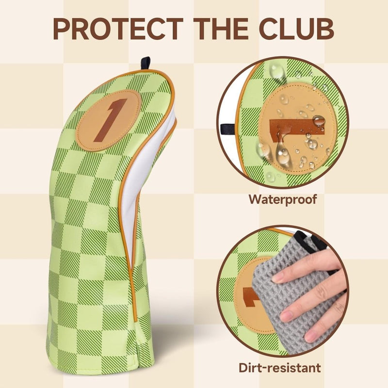 Chargez l'image dans la visionneuse de la galerie, Golfclub beschermhoezen 4 stuks met dambordpatroon van kunstleer voor driver fairway en hybrid – golfcovers – clubhoezen - happygetfit.com
