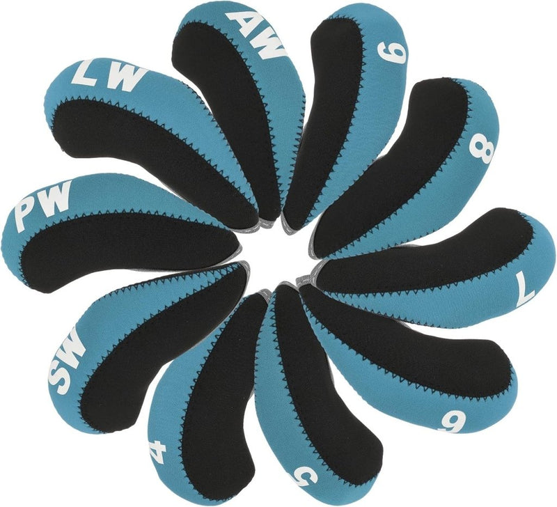 Chargez l'image dans la visionneuse de la galerie, Golfclub ijzerhoezen 10 stuks van neopreen lichtblauw – genummerde headcovers – golf accessoires - happygetfit.com
