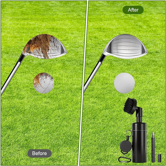 Golfclub reinigingsset 3-delig met schoonmaakborstel, groefreiniger en microvezeldoek – golfonderhoud – clubreiniging - happygetfit.com