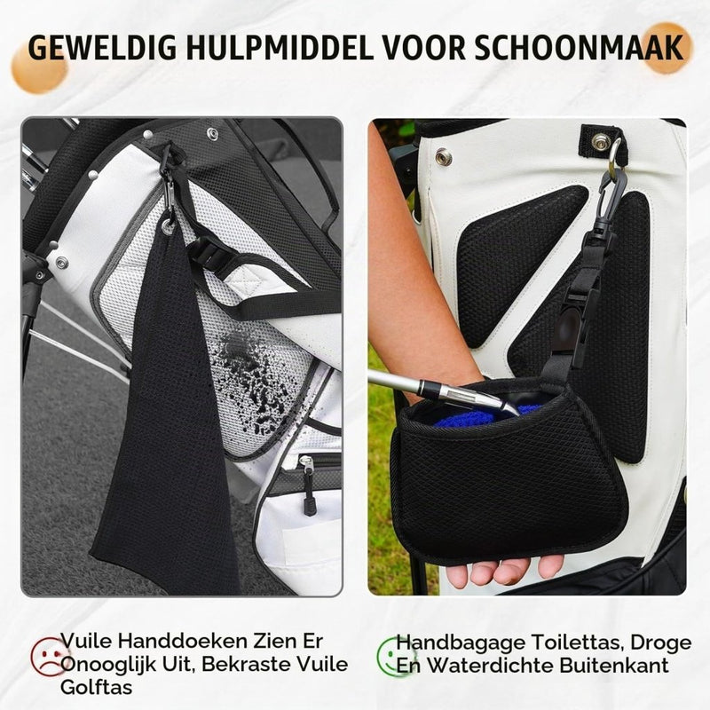 Laad afbeelding in Galerijviewer, Golfclub reinigingszak met waterdichte binnenlaag en afneembare clip – golfbalreiniger – golfonderhoud - happygetfit.com
