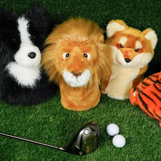Golfclubhoes leeuw voor driver en wood, pluche headcover, golfcadeau - happygetfit.com