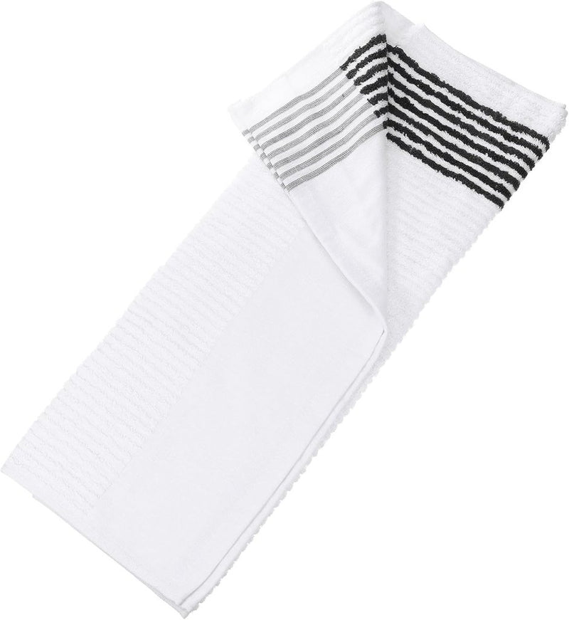 Chargez l'image dans la visionneuse de la galerie, Golfhanddoek 112 x 56 cm van katoen wit-zwart – absorberende caddy handdoek – golf accessoires - happygetfit.com
