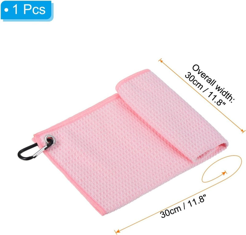 Load image into Gallery viewer, Golfhanddoek 40 x 40 cm met D-clip roze – absorberende tri-fold handdoek – golf accessoires - happygetfit.com
