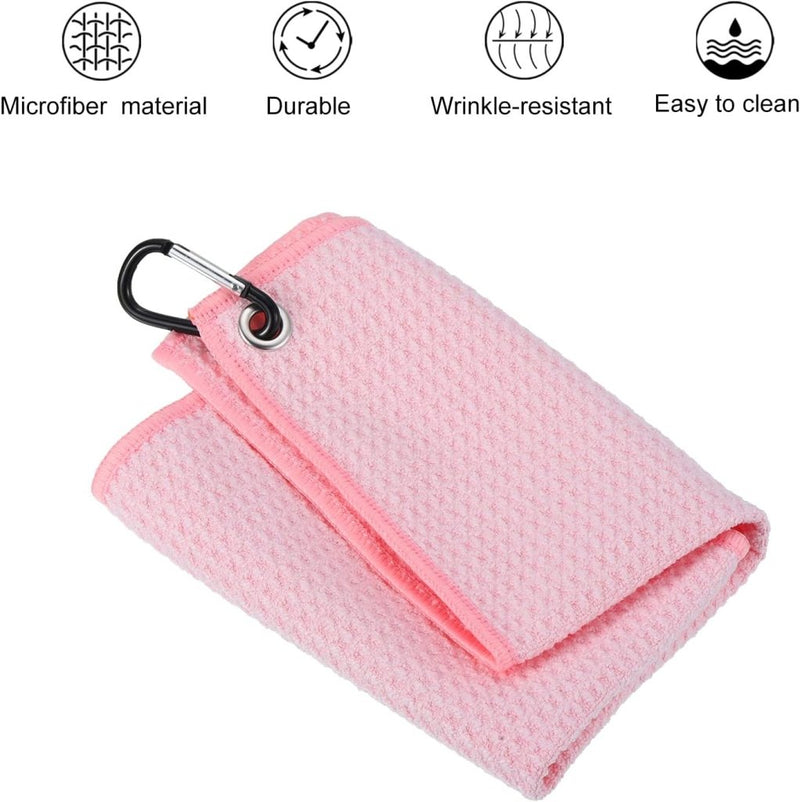 Load image into Gallery viewer, Golfhanddoek 40 x 40 cm met D-clip roze – absorberende tri-fold handdoek – golf accessoires - happygetfit.com

