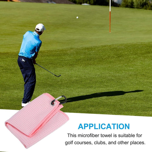 Golfhanddoek 40 x 40 cm met D-clip roze – absorberende tri-fold handdoek – golf accessoires - happygetfit.com