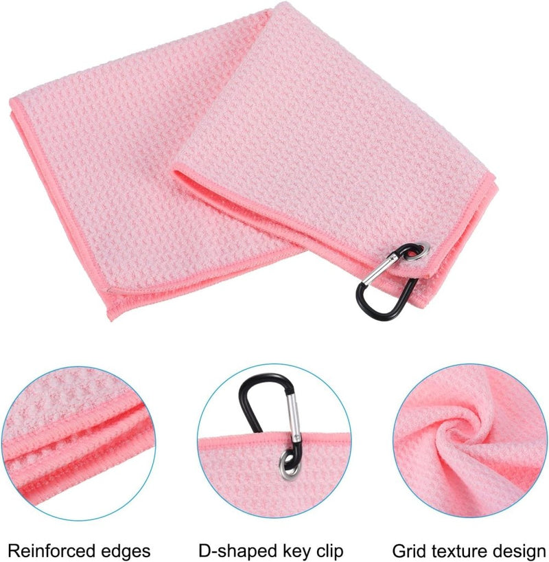 Load image into Gallery viewer, Golfhanddoek 40 x 40 cm met D-clip roze – absorberende tri-fold handdoek – golf accessoires - happygetfit.com
