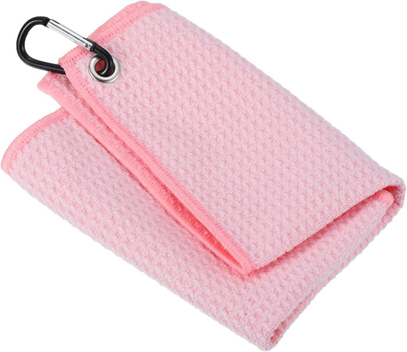 Load image into Gallery viewer, Golfhanddoek 40 x 40 cm met D-clip roze – absorberende tri-fold handdoek – golf accessoires - happygetfit.com
