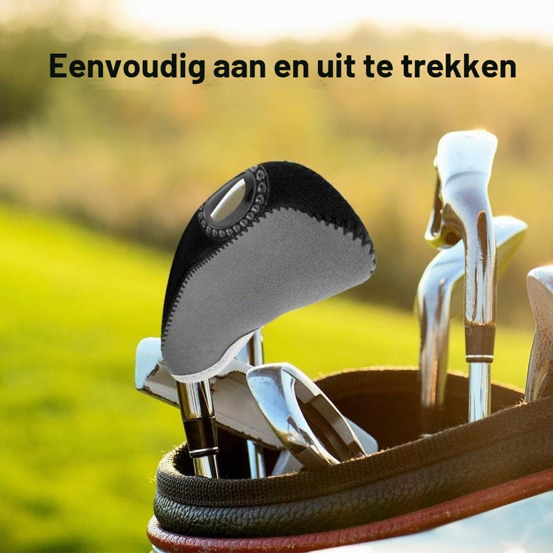 Laden Sie das Bild in Galerie -Viewer, Golfijzer beschermhoezen 10 stuks van neopreen met transparant nummervenster – iron covers – golfclubonderhoud - happygetfit.com
