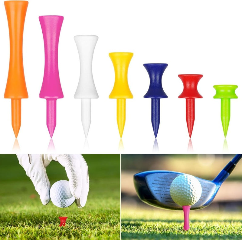 Load image in Gallery Viewer, Golftees 84 stuks van stevig kunststof in 7 verschillende hoogtes van 25 tot 70 mm – golfpinnetjes – afslagtraining - happygetfit.com

