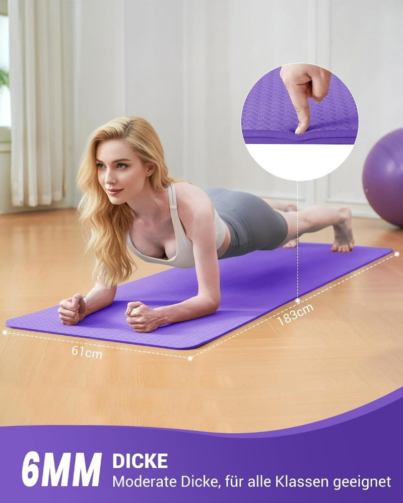 Laad afbeelding in Galerijviewer, Good Nite Yogamat, Gymnastiek, Pilates Oefenmat voor vrouwen, antislip, dik 6 mm met draagriem, Tpe, 183 x 61 x 0,6 cm - happygetfit.com
