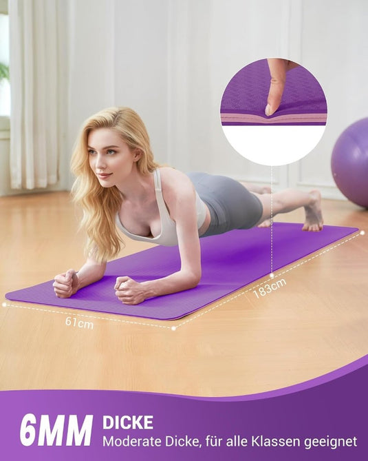 Good Nite Yogamat, Gymnastiek, Pilates Oefenmat voor vrouwen, antislip, dik 6 mm met draagriem, Tpe, 183 x 61 x 0,6 cm - happygetfit.com