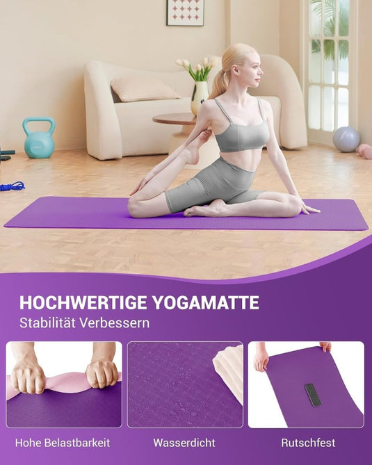 Good Nite Yogamat, Gymnastiek, Pilates Oefenmat voor vrouwen, antislip, dik 6 mm met draagriem, Tpe, 183 x 61 x 0,6 cm - happygetfit.com