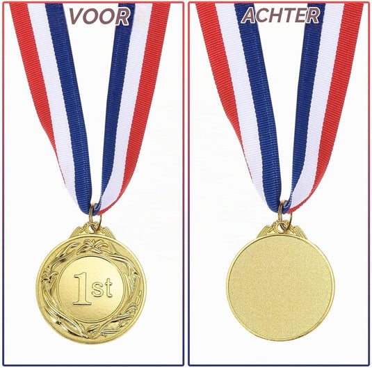 Gouden medailles 3 stuks 6,5 cm voor 1e plaats met neklint – sportmedailles – prijzen en trofeeën - happygetfit.com