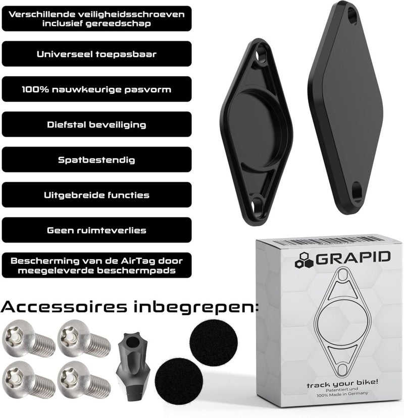 Laad afbeelding in Galerijviewer, Grapid Fietshouder voor Apple AirTag, universele houder, tracker voor diefstalbeveiliging, accessoirehoes, veiligheidsschroeven, spatwaterdicht - happygetfit.com

