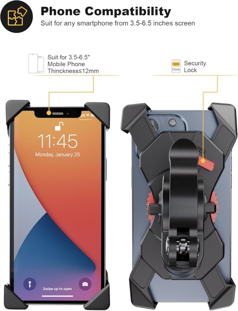Laad afbeelding in Galerijviewer, Grefay Fiets Telefoonhouder Universele Fiets Motorfiets Mobiele Telefoonhouder Smartphonehouder Klem 360 Draaibaar, Voor en Alle 3,5-6,5 Inch Mobiele Telefoons - happygetfit.com
