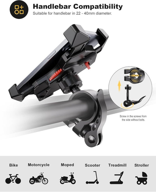 Grefay Fiets Telefoonhouder Universele Fiets Motorfiets Mobiele Telefoonhouder Smartphonehouder Klem 360 Draaibaar, Voor en Alle 3,5-6,5 Inch Mobiele Telefoons - happygetfit.com