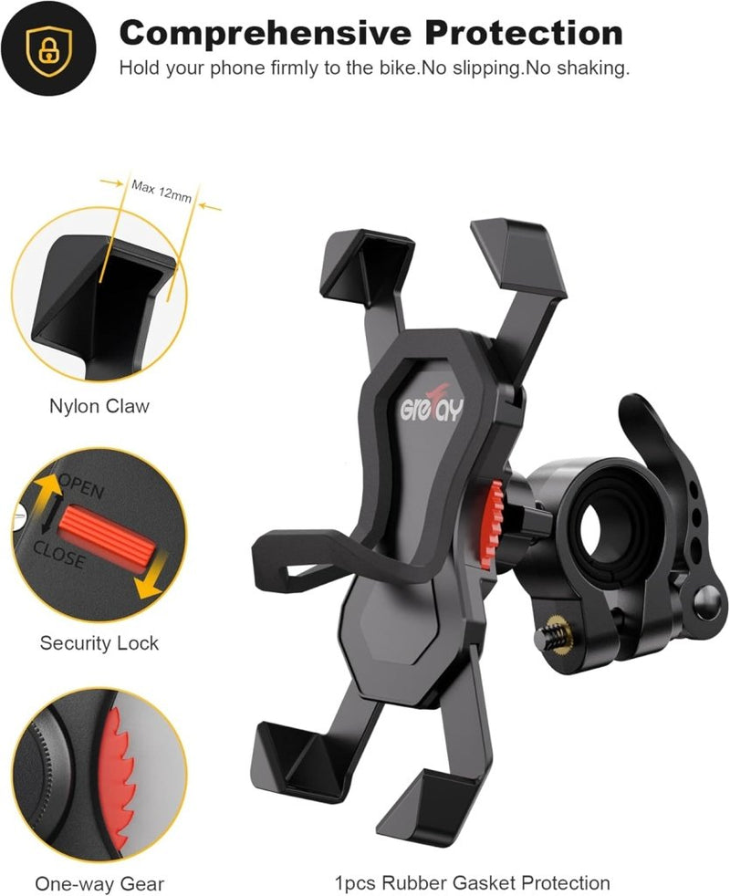 Laad afbeelding in Galerijviewer, Grefay Fiets Telefoonhouder Universele Fiets Motorfiets Mobiele Telefoonhouder Smartphonehouder Klem 360 Draaibaar, Voor en Alle 3,5-6,5 Inch Mobiele Telefoons - happygetfit.com
