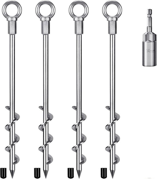 Grondankers 4 stuks 30 cm heavy duty met booradapter – trampoline ankers – stormankers - happygetfit.com