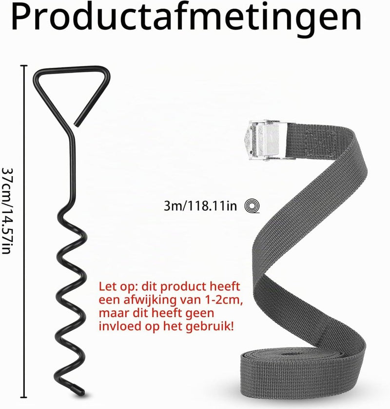 Load image into Gallery viewer, Grondankers 4 stuks 37 cm met spanbanden van 3 meter – trampoline ankers – stormankers - happygetfit.com

