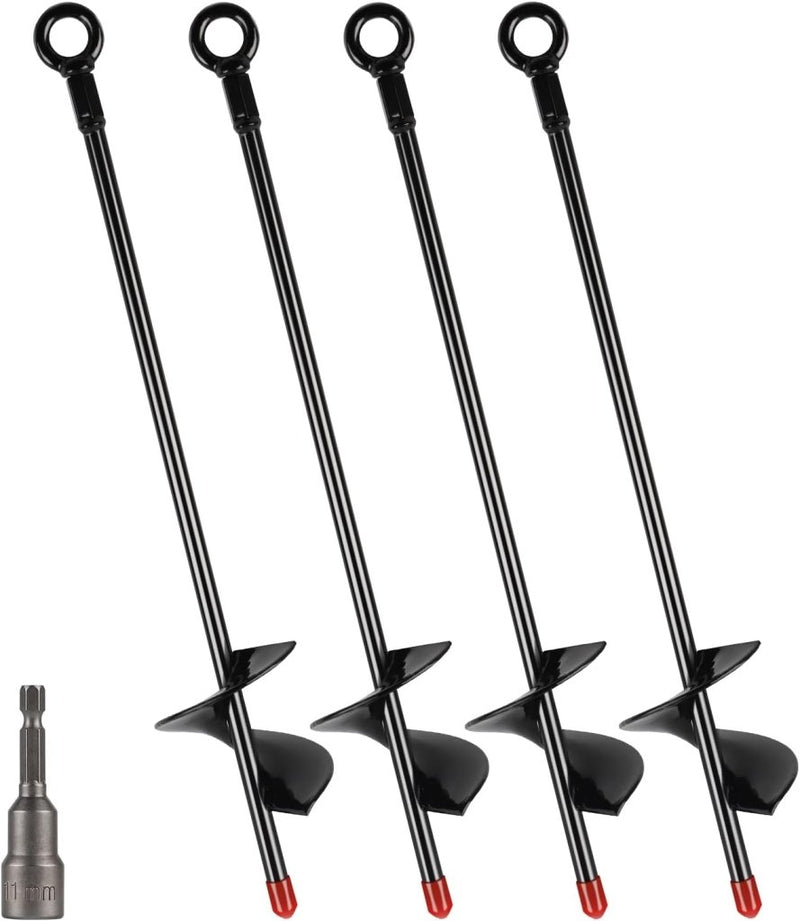 Laad afbeelding in Galerijviewer, Grondankers 4 stuks 38 cm heavy duty met booradapter – trampoline ankers – stormankers - happygetfit.com
