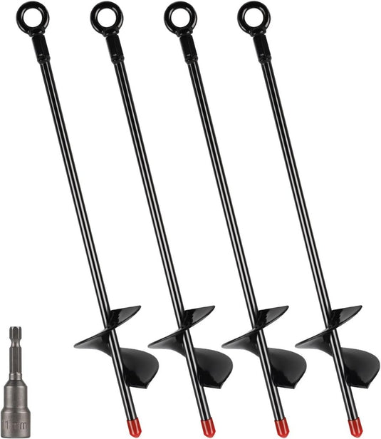 Grondankers 4 stuks 38 cm heavy duty met booradapter – trampoline ankers – stormankers - happygetfit.com