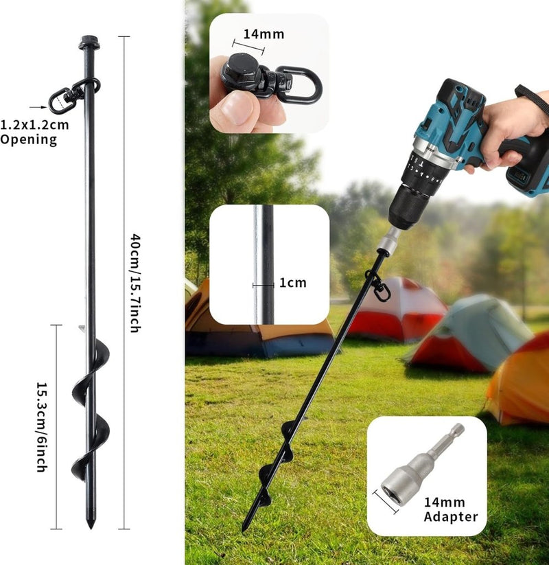 Laad afbeelding in Galerijviewer, Grondankers 4 stuks 40 cm met booradapter – trampoline ankers – stormankers - happygetfit.com
