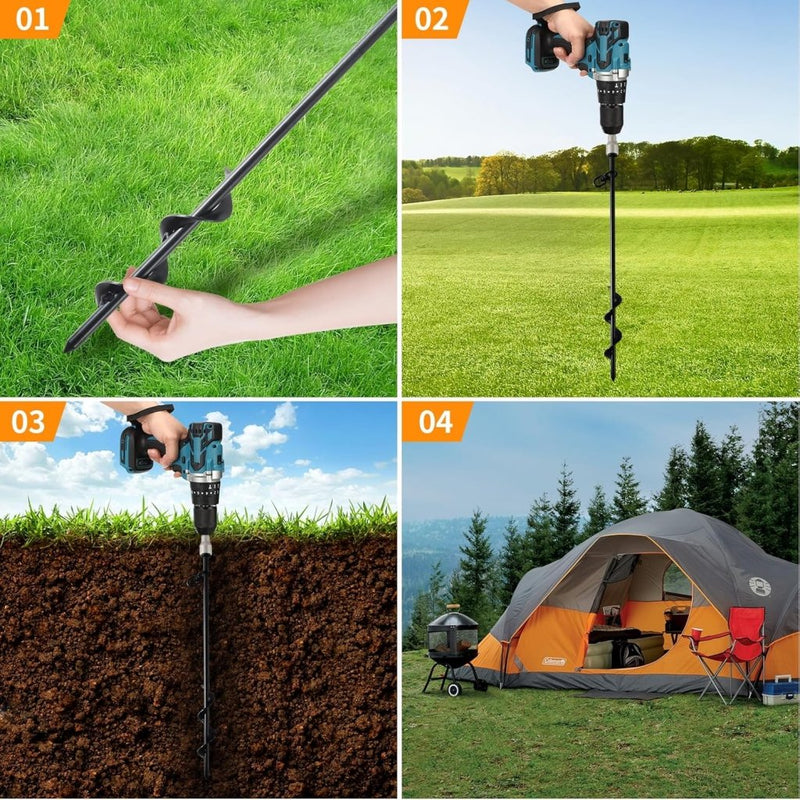 Laad afbeelding in Galerijviewer, Grondankers 4 stuks 40 cm met booradapter – trampoline ankers – stormankers - happygetfit.com
