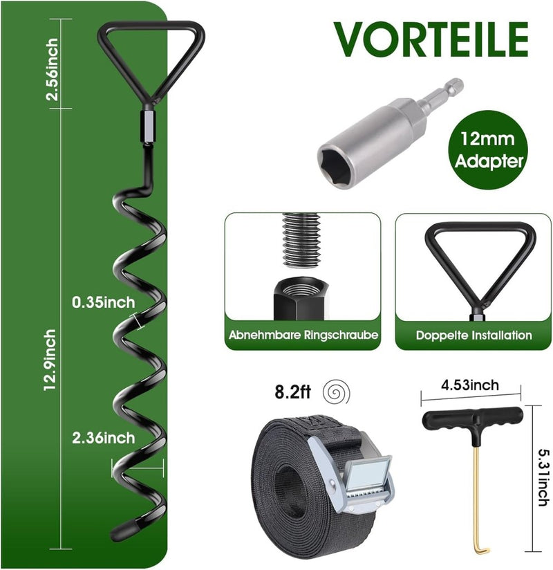 Load image into Gallery viewer, Grondankers 4 stuks 40 cm met verstelbare riemen en booradapter – trampoline ankers – stormankers - happygetfit.com
