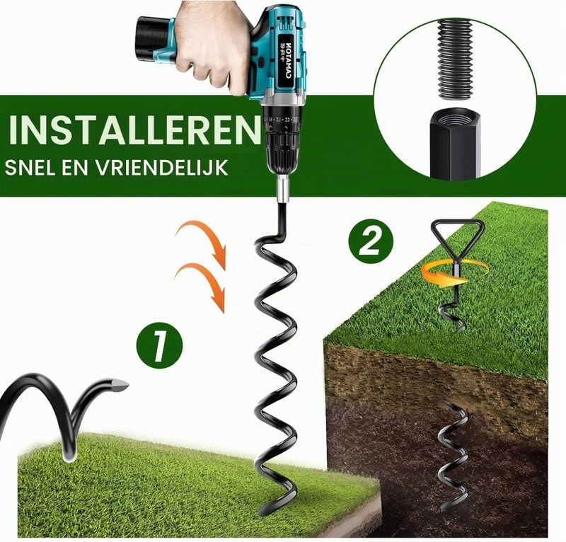 Load image into Gallery viewer, Grondankers 4 stuks 40 cm met verstelbare riemen en booradapter – trampoline ankers – stormankers - happygetfit.com
