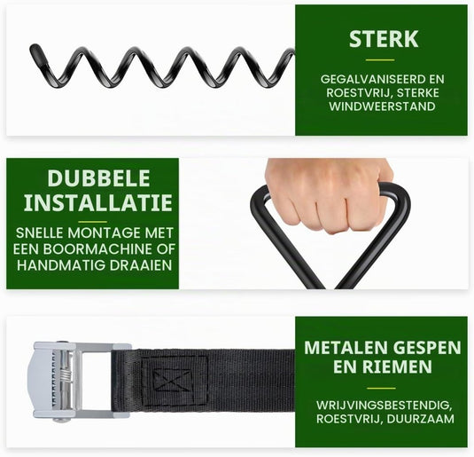 Grondankers 4 stuks 40 cm met verstelbare riemen en booradapter – trampoline ankers – stormankers - happygetfit.com