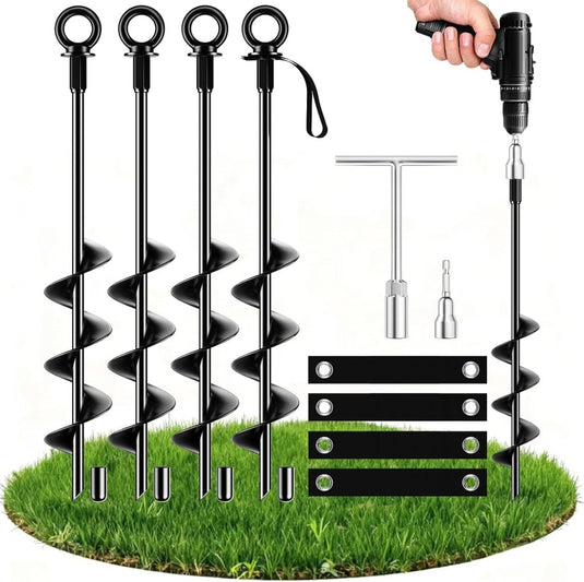Grondankers 4 stuks 45,7 cm met riemen en booradapter – trampoline ankers – stormankers - happygetfit.com