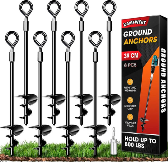 Grondankers 4 stuks 61 cm heavy duty met booradapter – trampoline ankers – stormankers - happygetfit.com