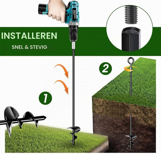 Grondankers 4 stuks 61 cm heavy duty met booradapter – trampoline ankers – stormankers - happygetfit.com