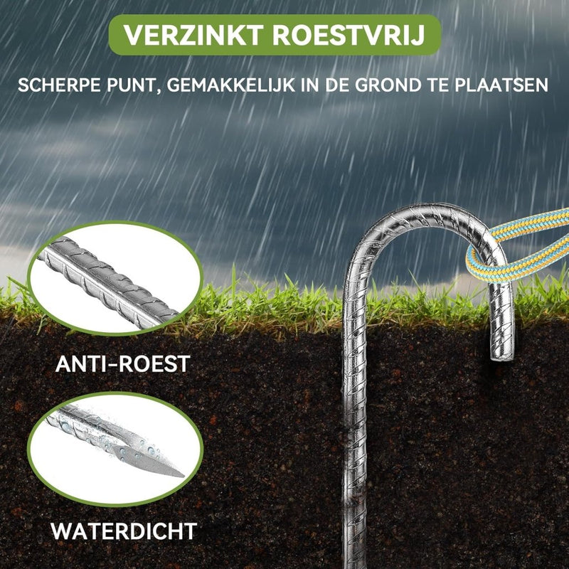 Laad afbeelding in Galerijviewer, Grondankers 6 stuks 30 cm met J-haak van verzinkt staal – trampoline haringen – stormankers - happygetfit.com
