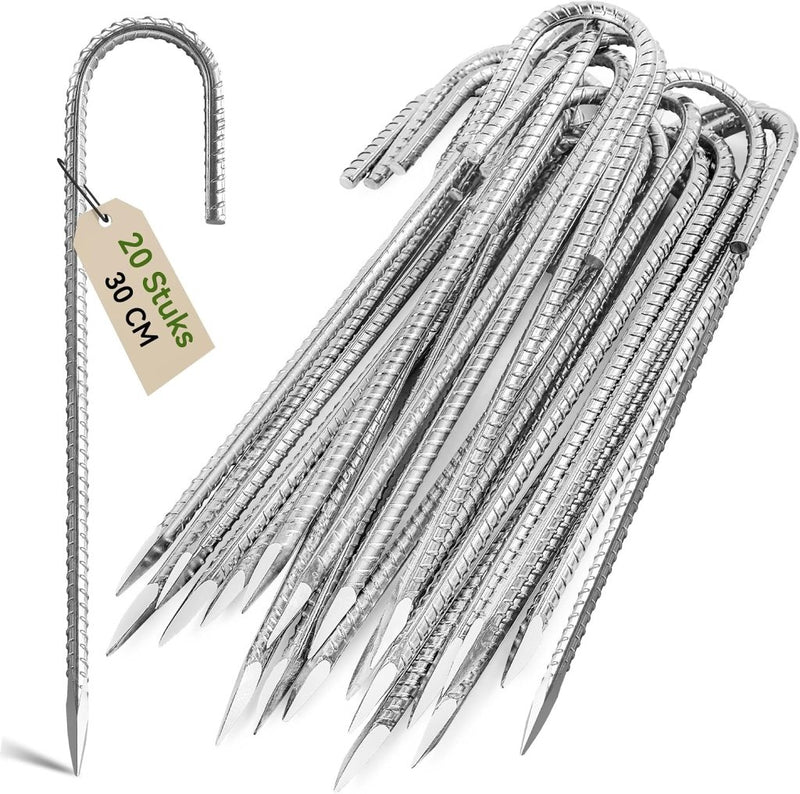 Laad afbeelding in Galerijviewer, Grondankers 6 stuks 30 cm met J-haak van verzinkt staal – trampoline haringen – stormankers - happygetfit.com

