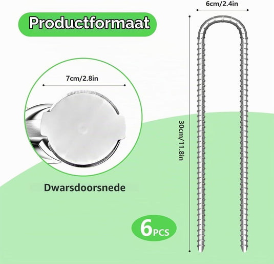 Grondankers 6 stuks 30 cm U-vorm met schroefdraad – trampoline haringen – stormankers - happygetfit.com