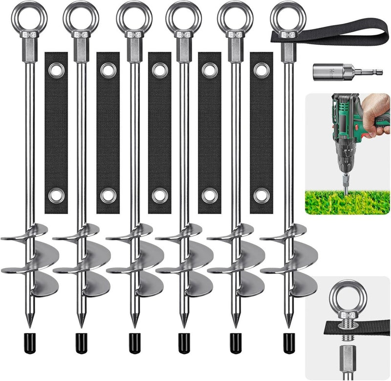 Carica immagine in Galleria Viewer, Grondankers 6 stuks 45 cm heavy duty met spanbanden en booradapter – trampoline ankers – stormankers - happygetfit.com
