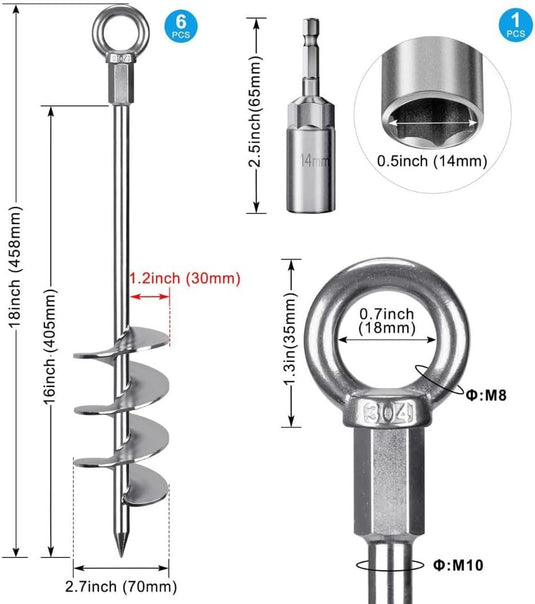 Grondankers 6 stuks 47 cm heavy duty met vaste ring – trampoline ankers – stormankers - happygetfit.com