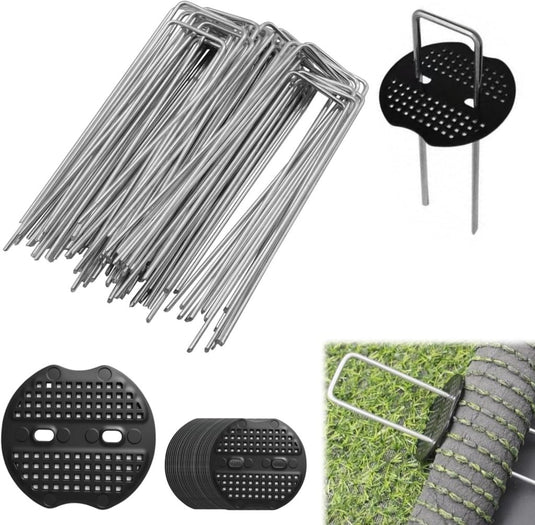 Grondankers 60 stuks 15 cm van verzinkt staal met 30 bevestigingsschijven – tuinharingen – onkruidvliesbevestiging - happygetfit.com